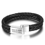 Custom Engraved Leather Bracelet with Stainless Steel Clasp