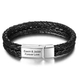 Custom Engraved Leather Bracelet with Stainless Steel Clasp