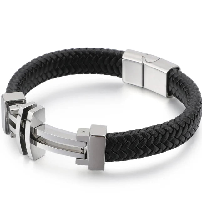 Stainless Steel Cross Shape Mens Bracelet with Magnet Closure