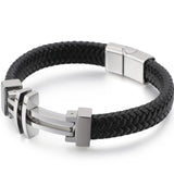 Stainless Steel Cross Shape Mens Bracelet with Magnet Closure