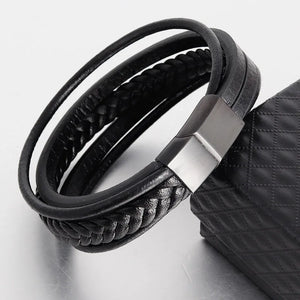 Men's Leather Braided Bracelet Retro Stainless Steel Rope Bracelet