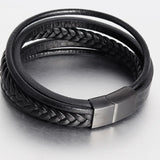 Men's Leather Braided Bracelet Retro Stainless Steel Rope Bracelet