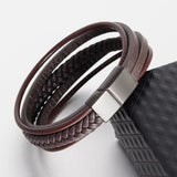 Men's Leather Braided Bracelet Retro Stainless Steel Rope Bracelet