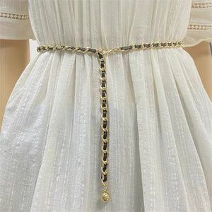 Leather Heart Chain Belts Metal Plated Chain Links Adjustable Flower Waist Belt