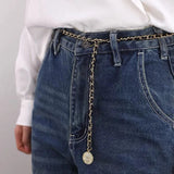 Leather Heart Chain Belts Metal Plated Chain Links Adjustable Flower Waist Belt