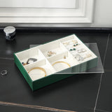 Leather Jewelry Box Clear Lid Jewelry Display Tray Storage Box Earrings Ring