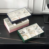 Leather Jewelry Box Clear Lid Jewelry Display Tray Storage Box Earrings Ring