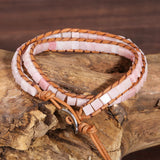 Pink Opal Stone 2 Wraps Bracelet Handwoven Bohemain Women Bracelet