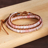 Pink Opal Stone 2 Wraps Bracelet Handwoven Bohemain Women Bracelet