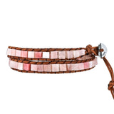 Pink Opal Stone 2 Wraps Bracelet Handwoven Bohemain Women Bracelet