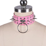 Leather Necklace Women Neck Chain Choker Pendant O-Ring Rivet Jewelry