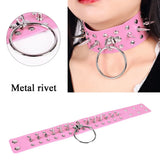 Leather Necklace Women Neck Chain Choker Pendant O-Ring Rivet Jewelry