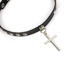 Leather PU Collar Necklace Cross Pendant Ladies Retro Necklace Faith Amulet