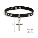 Leather PU Collar Necklace Cross Pendant Ladies Retro Necklace Faith Amulet