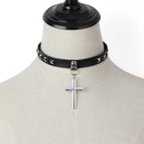 Leather PU Collar Necklace Cross Pendant Ladies Retro Necklace Faith Amulet
