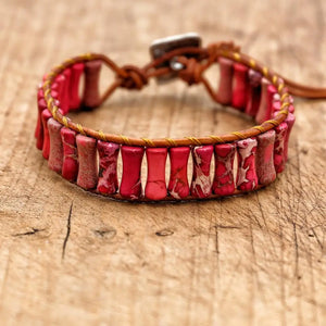 Boho Leather Beaded Bracelet with Natural Stones Charm