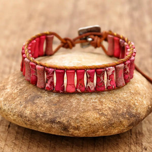 Boho Leather Beaded Bracelet with Natural Stones Charm
