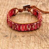 Boho Leather Beaded Bracelet with Natural Stones Charm