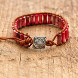 Boho Leather Beaded Bracelet with Natural Stones Charm