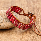 Boho Leather Beaded Bracelet with Natural Stones Charm
