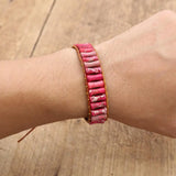 Boho Leather Beaded Bracelet with Natural Stones Charm