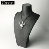 Leather Rope Necklace Bull Head Oxhead 925 Sterling Silver Vintage Jewelry