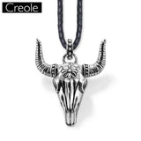 Leather Rope Necklace Bull Head Oxhead 925 Sterling Silver Vintage Jewelry