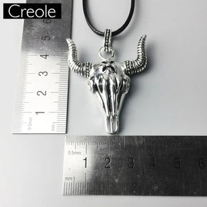 Leather Rope Necklace Bull Head Oxhead 925 Sterling Silver Vintage Jewelry