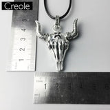 Leather Rope Necklace Bull Head Oxhead 925 Sterling Silver Vintage Jewelry