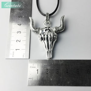 Leather Rope Chain Necklace Bull Head Oxhead Gift For Men
