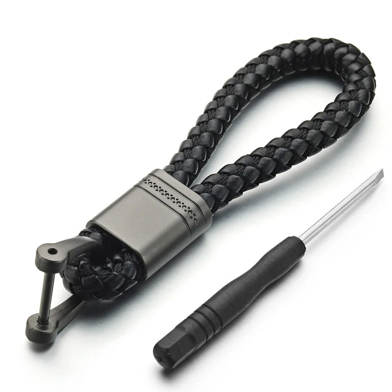 Leather Rope KeyChain Hand Woven Horseshoe Buckle Key Rings Couple Auto Gift