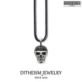 Leather Rope Necklace Skull CZ 925 Sterling Silver Jewelry European Punk Gift