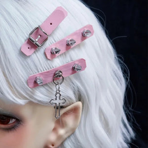 Studded Cross Pendants Hair Clips for Women Goth Jewelry