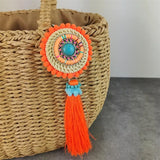 Boho Style Leather Tassel Keychain with Colorful Pompons
