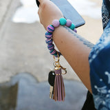 Colorful Beads Bracelet with Tassle Keychain