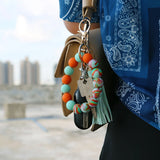 Colorful Beads Bracelet with Tassle Keychain