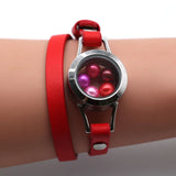 Leather Warp Bracelet with Stainless Steel Pearls Locket
