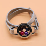 Leather Warp Bracelet with Stainless Steel Pearls Locket
