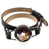 Leather Warp Bracelet with Stainless Steel Pearls Locket