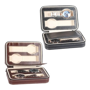 Leather Watch Box 4Slot Travel Jewelry Glasses Collector Storage