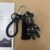 Leather Weave Rope Bomgom Popobe Bear Key Chain Ring Holder Bag Charm Pendant
