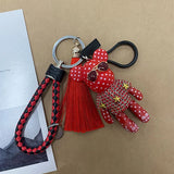 Leather Weave Rope Bomgom Popobe Bear Key Chain Ring Holder Bag Charm Pendant
