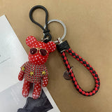 Leather Weave Rope Bomgom Popobe Bear Key Chain Ring Holder Bag Charm Pendant