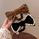 Leather Bow Hair Loop Winter Pearl Hair Rope Wedding Tiara