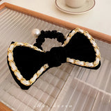 Leather Bow Hair Loop Winter Pearl Hair Rope Wedding Tiara