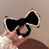 Leather Bow Hair Loop Winter Pearl Hair Rope Wedding Tiara