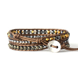 Leather Woven Bracelet Crystal Pyrite 3 Times Wrap Bracelets Beads Armband