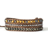 Leather Woven Bracelet Crystal Pyrite 3 Times Wrap Bracelets Beads Armband