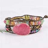 Natural Stone Crystal Weaving Leather Wrap Bracelet