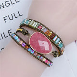 Natural Stone Crystal Weaving Leather Wrap Bracelet